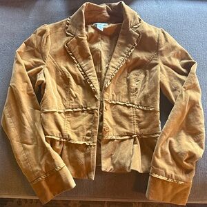 Sitwell Anthropologie Women's Mustard Yellow Ruffle Jacket Size 6 Casual Spring